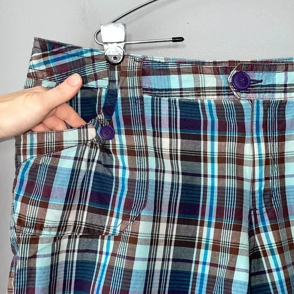 JMS Just My Size Women Plus 22W Teal Blue Plaid Shorts Y2K Preppy Casual Country